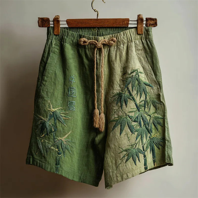 Japanese Bamboo Embroidered Gradient Dyed Linen Shorts