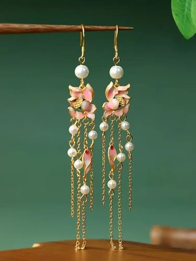 Vintage Alloy Pearl Rose Earrings