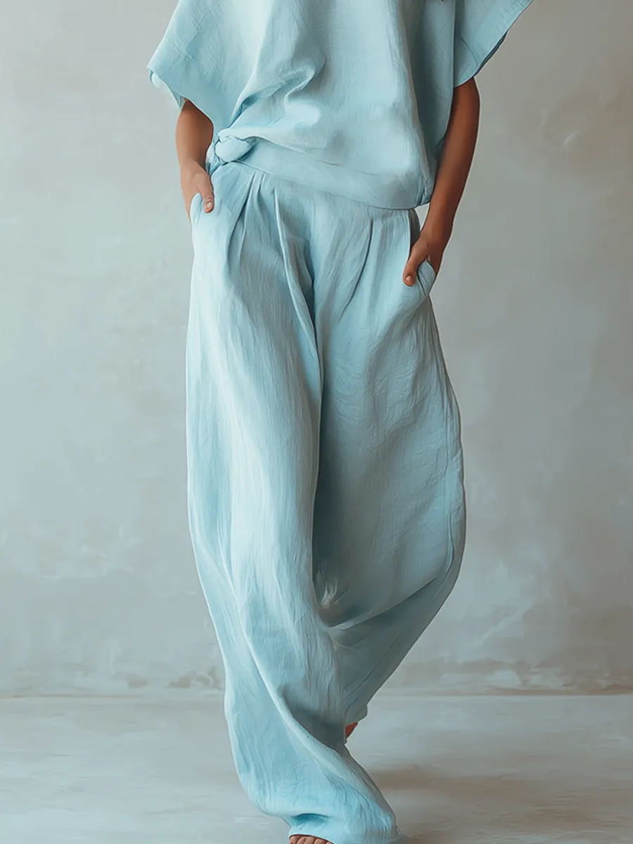 Soft Sky Blue Linen Casual Suit