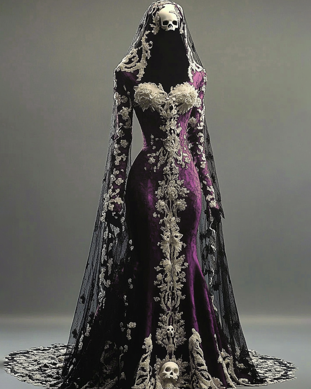 Halloween Themed  Contrasting Lace Embroidered Dress 91c0