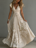 Women's Boho Floral Embroidered Lace Printed Maxi Dress