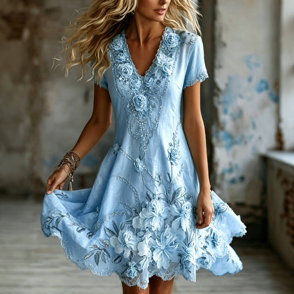 Women's Vintage Floral Embroidered Art Casual Dress