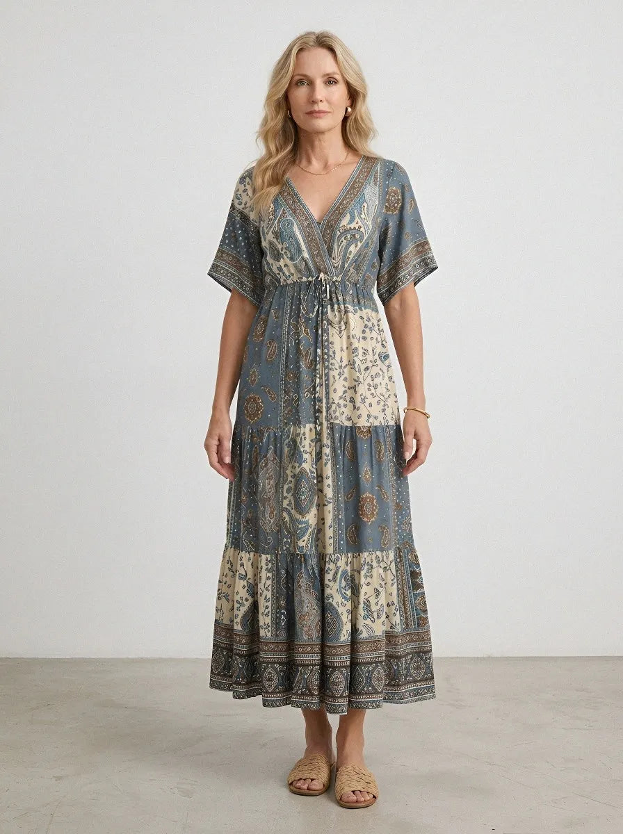 Women's Bohemian V-Neck Paisley Floral Printed Maxi Dress