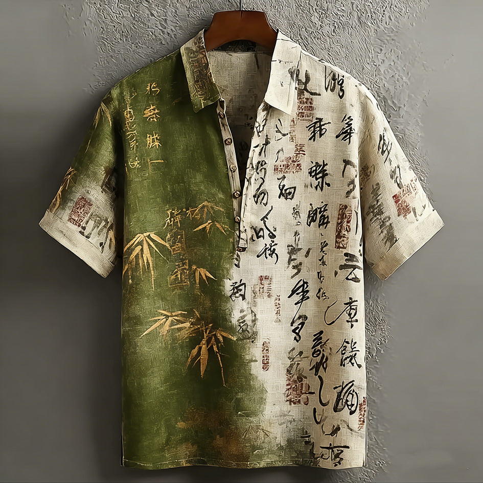 Japanese Art Retro Line Art Linen Casual Short-sleeve Top