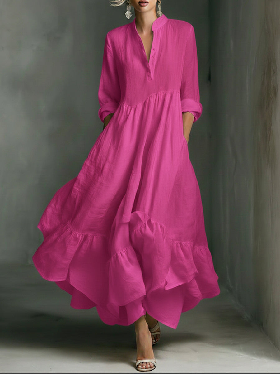 Elegant Women's Printed Maxi Dress With Ruffle Details.