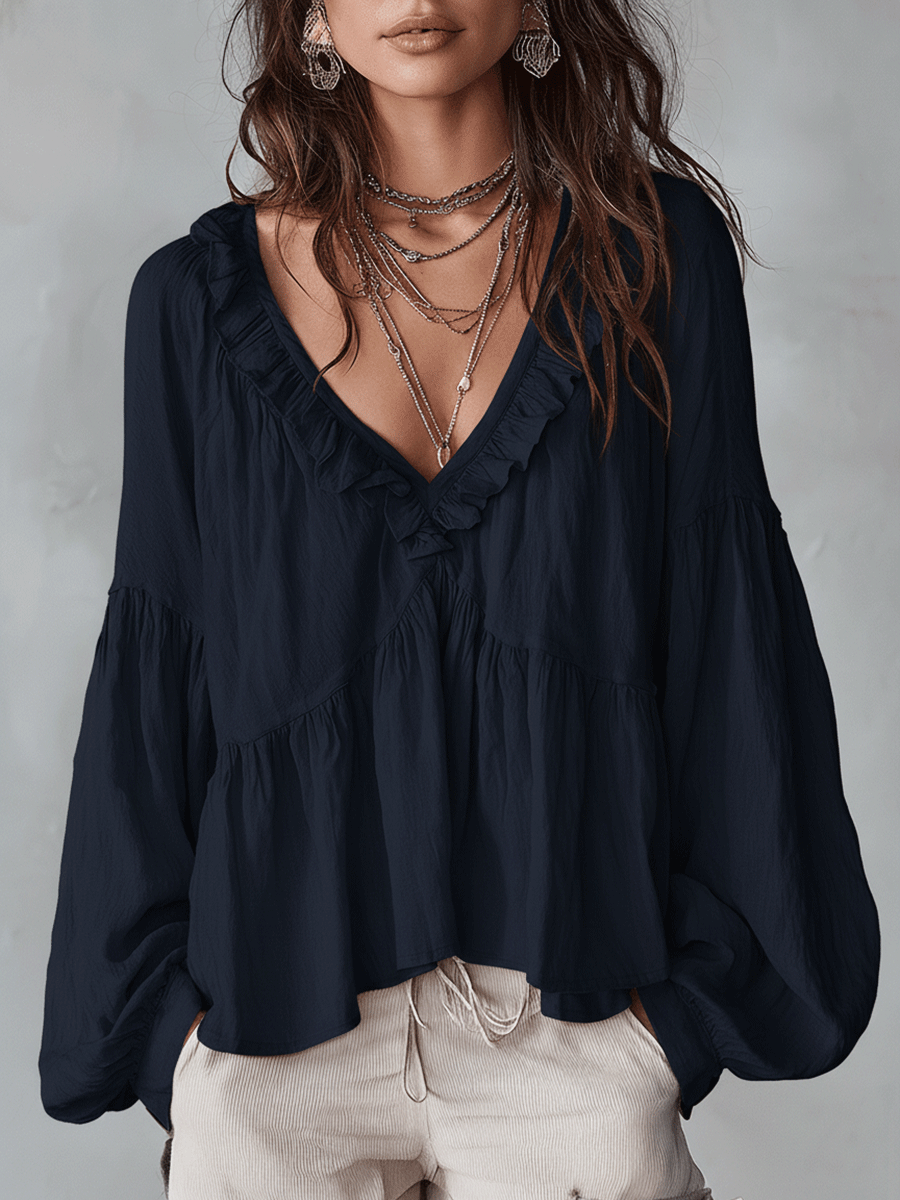 Airy Vintage-Inspired Ruffle Soft Ruffle Bohemian Blouse