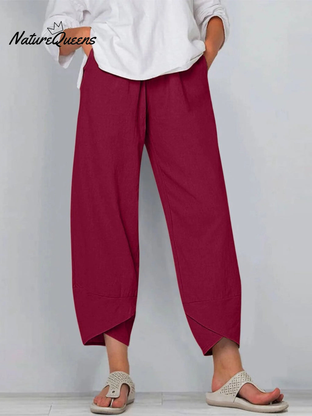 Women's Solid Color Loose Elegant Casual Simple Cotton And Linen Ninth Pants