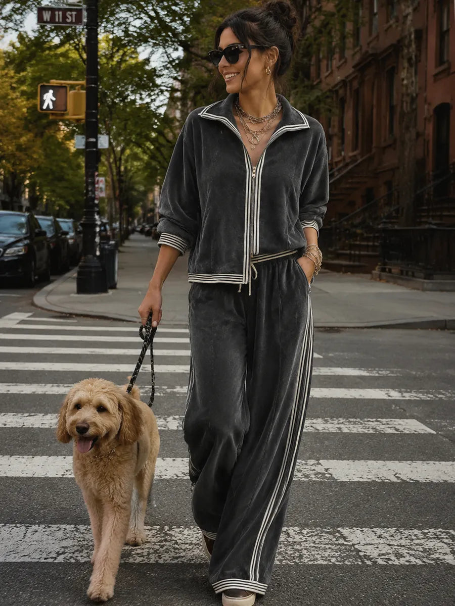 Casual Charcoal Gray Striped Jacket And Trousers Suit