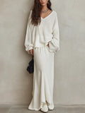 Bohemian White Knit Top And Fishtail Skirt Set
