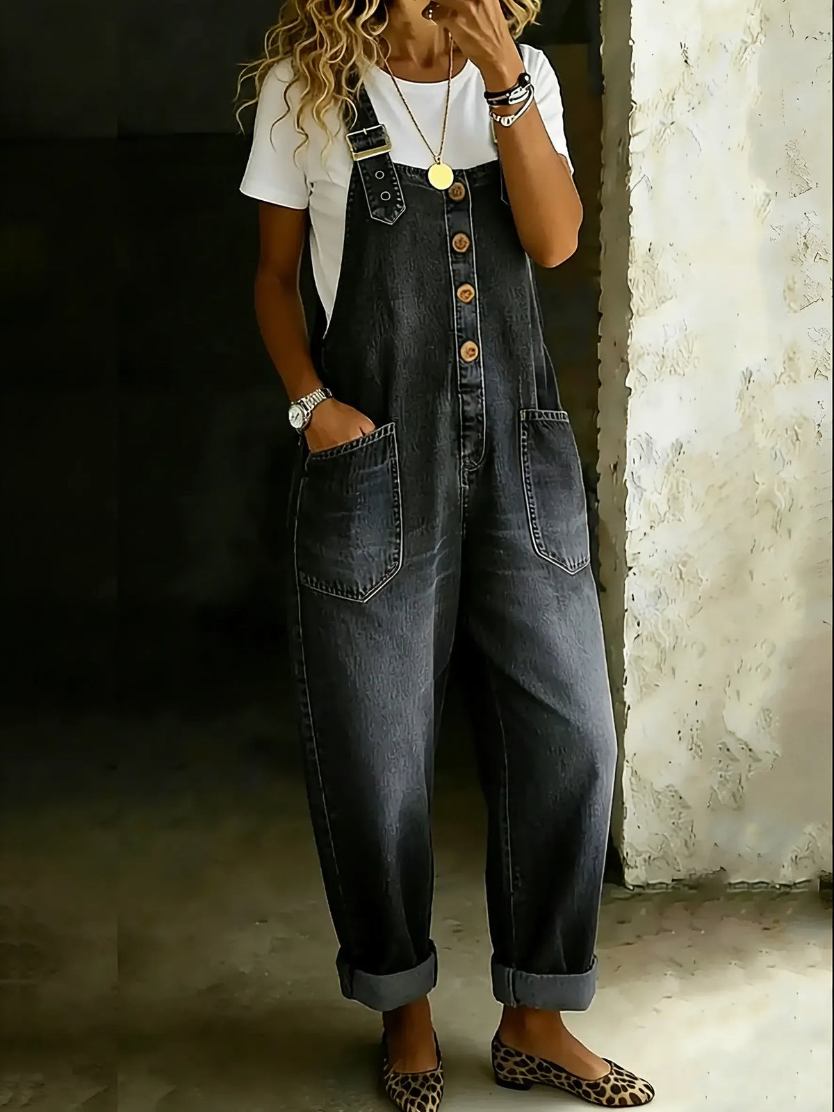 Women's Retro Casual Denim Jumpsuit With Adjustable Buckle