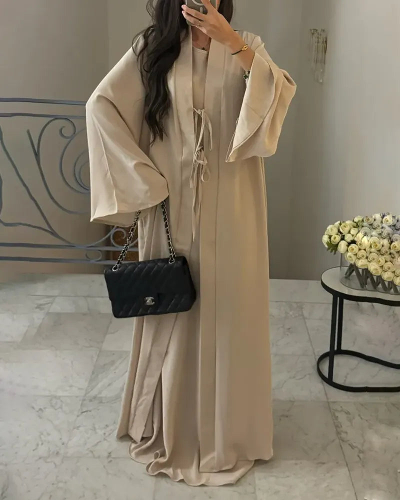 Elegant Sleeveless Dress & Lace-Up Cardigan Two-Piece Set