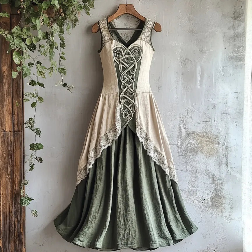 Viking Tribal Celtic Knot Art Lace Linen Tank Dress