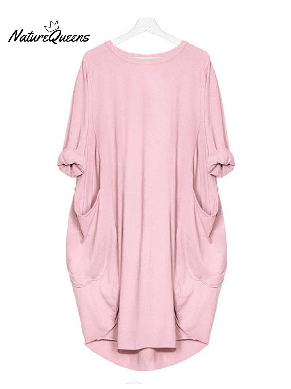 Women's Solid Color Loose Elegant Casual Long-sleeved Pocket Dress
