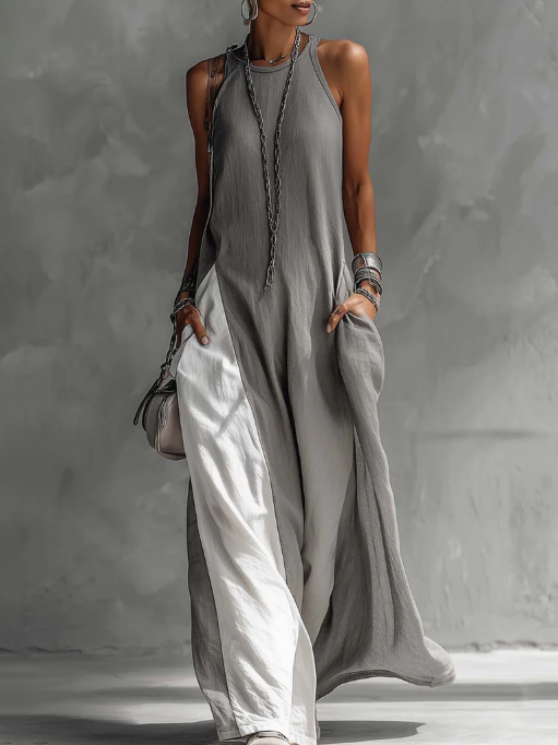 Casual And Cozy Color-blocked Cotton Dress