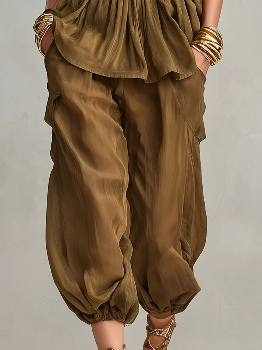 Relaxed Gathered Pants Set