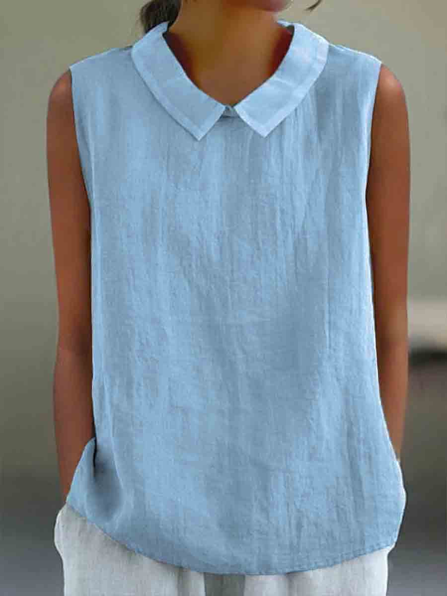 Women's Casual Cotton And Linen Peter Pan Tank Top