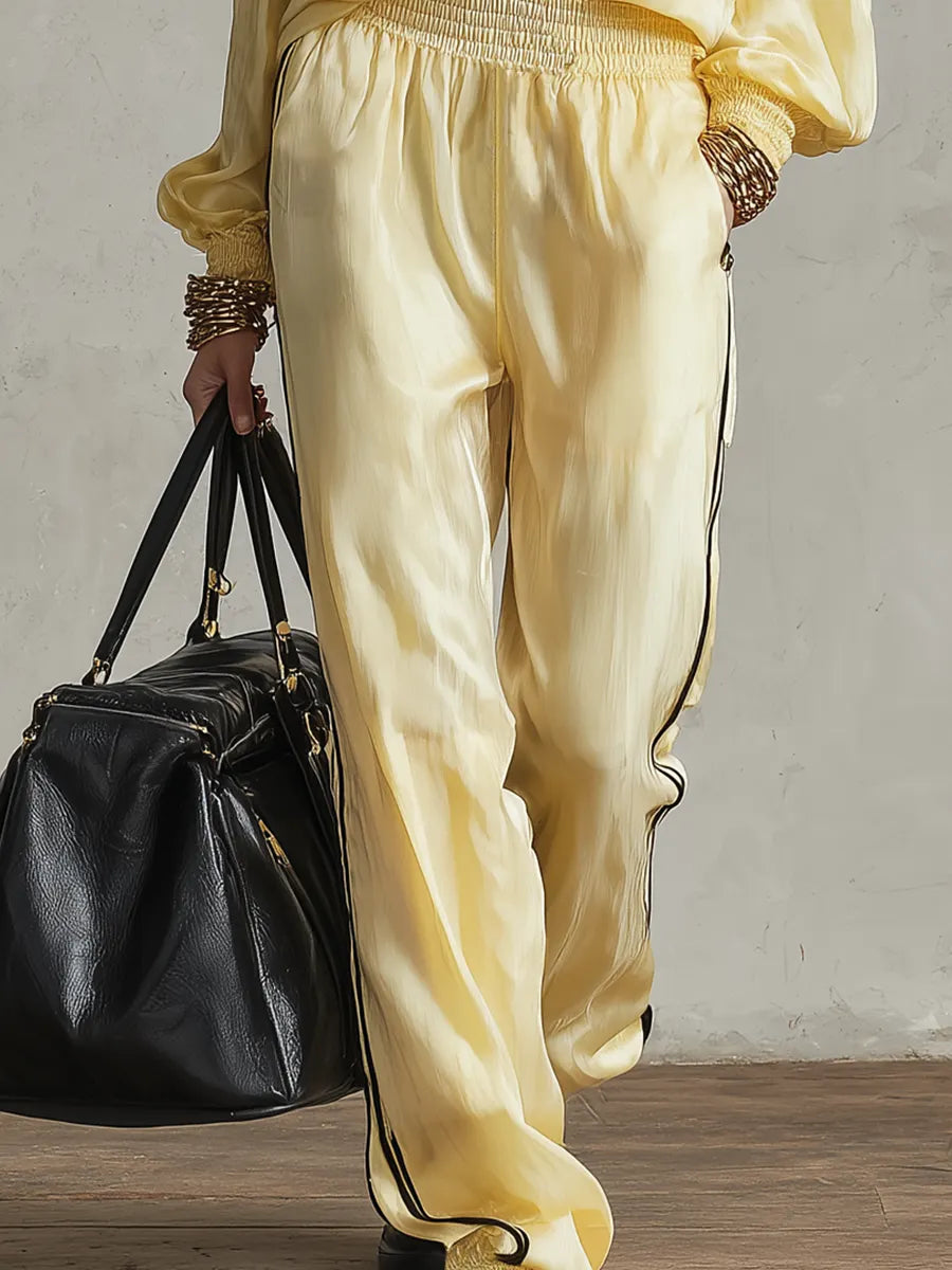 Radiant Relaxed Zip-Neck Blouse & Drawstring Pants Set