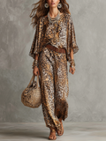 Bohemian Leopard Print Batwing Sleeve Suit