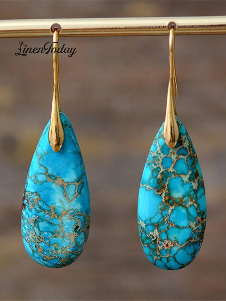 Women's Natural Teardrop Shape Emperor Stone Earrings
