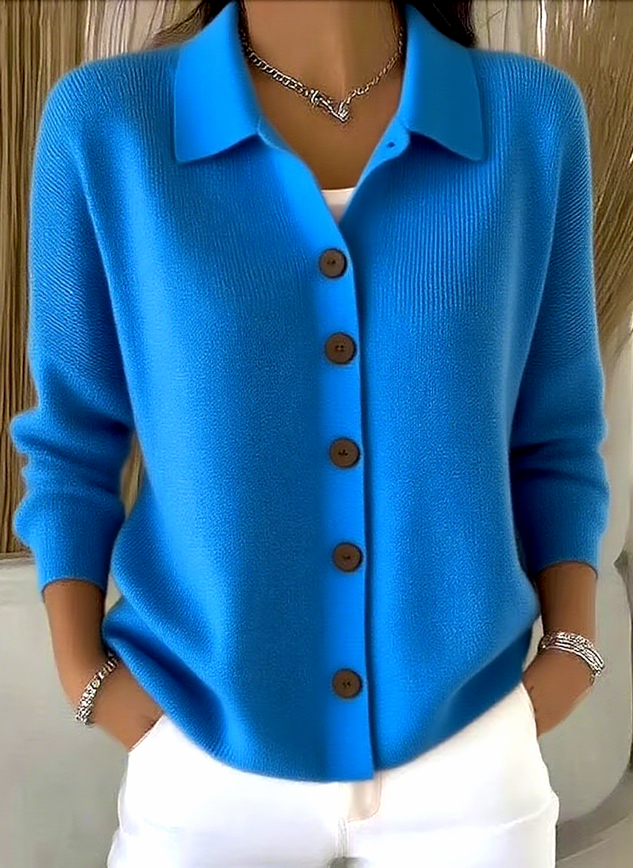 Women Cotton Plain Long Sleeve Comfy Casual Cardigan