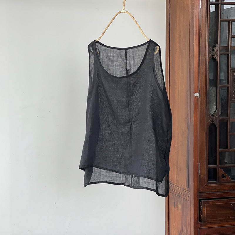 Women's Casual Solid Color Loose Linen Vest