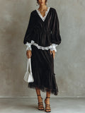 Bohemian Chocolate-colored Lace Top And Skirt Set