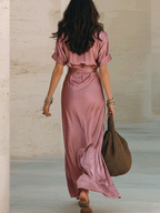 Elegant Bohemian Soft Sheen Fluid Drape Statement Evening Maxi Dress
