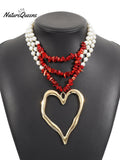 Bohemian Multi-layered Large Heart Beaded Necklace
