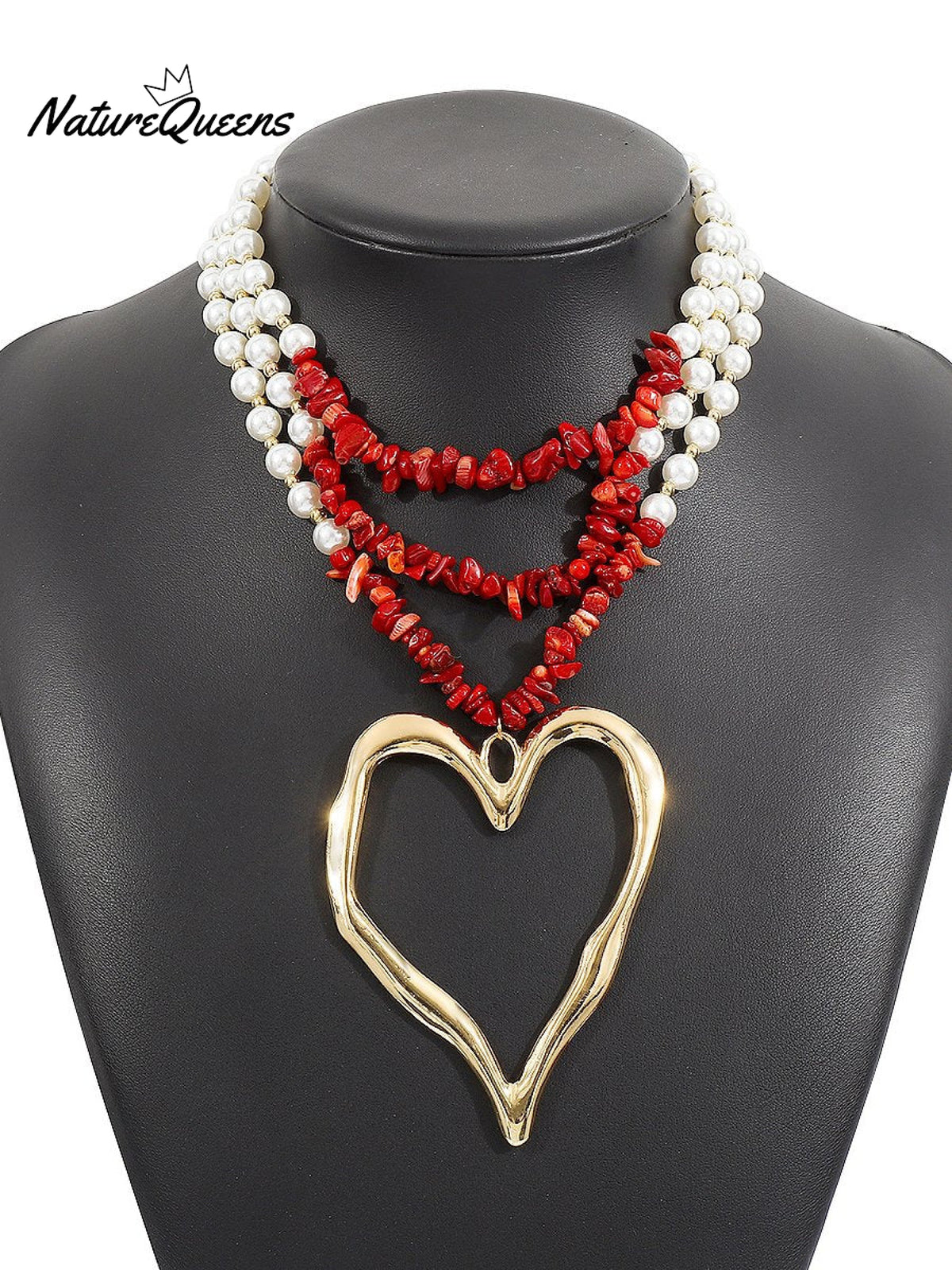 Bohemian Multi-layered Large Heart Beaded Necklace