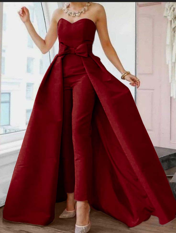 Cocoslly Stuning Pink Sweetheart Sleeveless Strapless High Waist jumpsuit