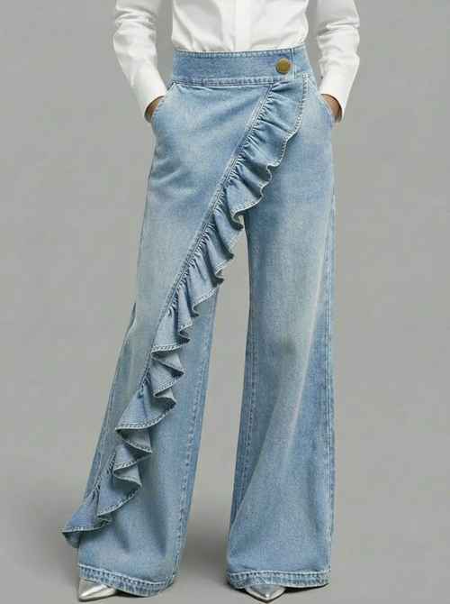Women's single ruffled jeans