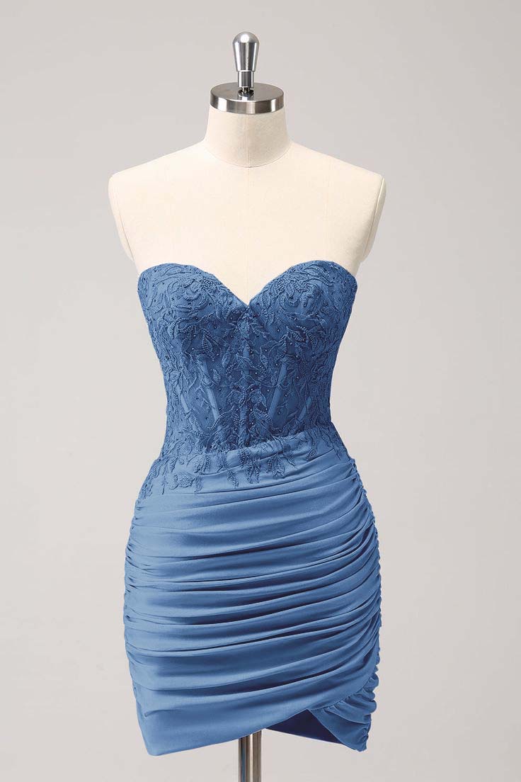 Cocoslly Chic Sweetheart Sleeveless Pleated Short Homecoming Dress With Embroidery | Lavender Satin HC0085