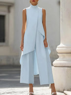 Asymmetric Layered Sleeveless Top & Wide-Leg Pants Set