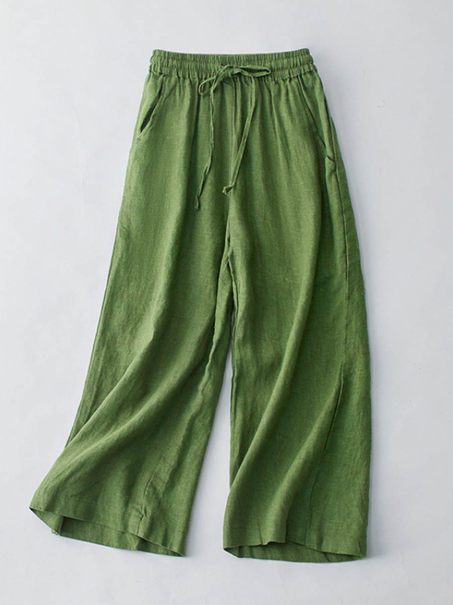 Women's Breathable Elastic Pocket Lazy Casual Cotton And Linen Loose Pants