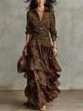 Bohemian Leopard Print Shirt And Layered Ruffle Skirt Set
