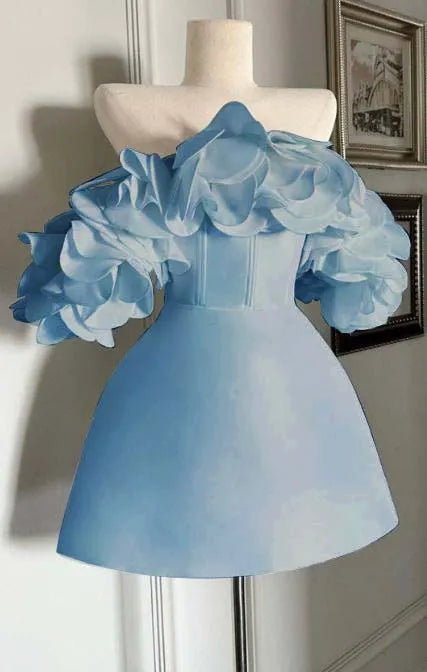 Off the Shoulder Sleeveless Short Homecoming Dress With Ruffles HC0153