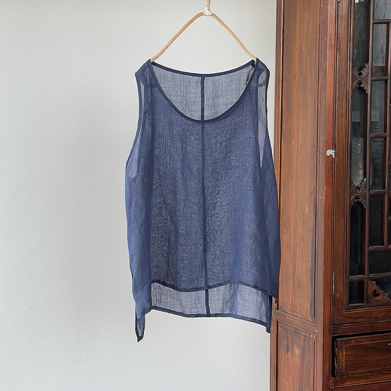 Women's Casual Solid Color Loose Linen Vest