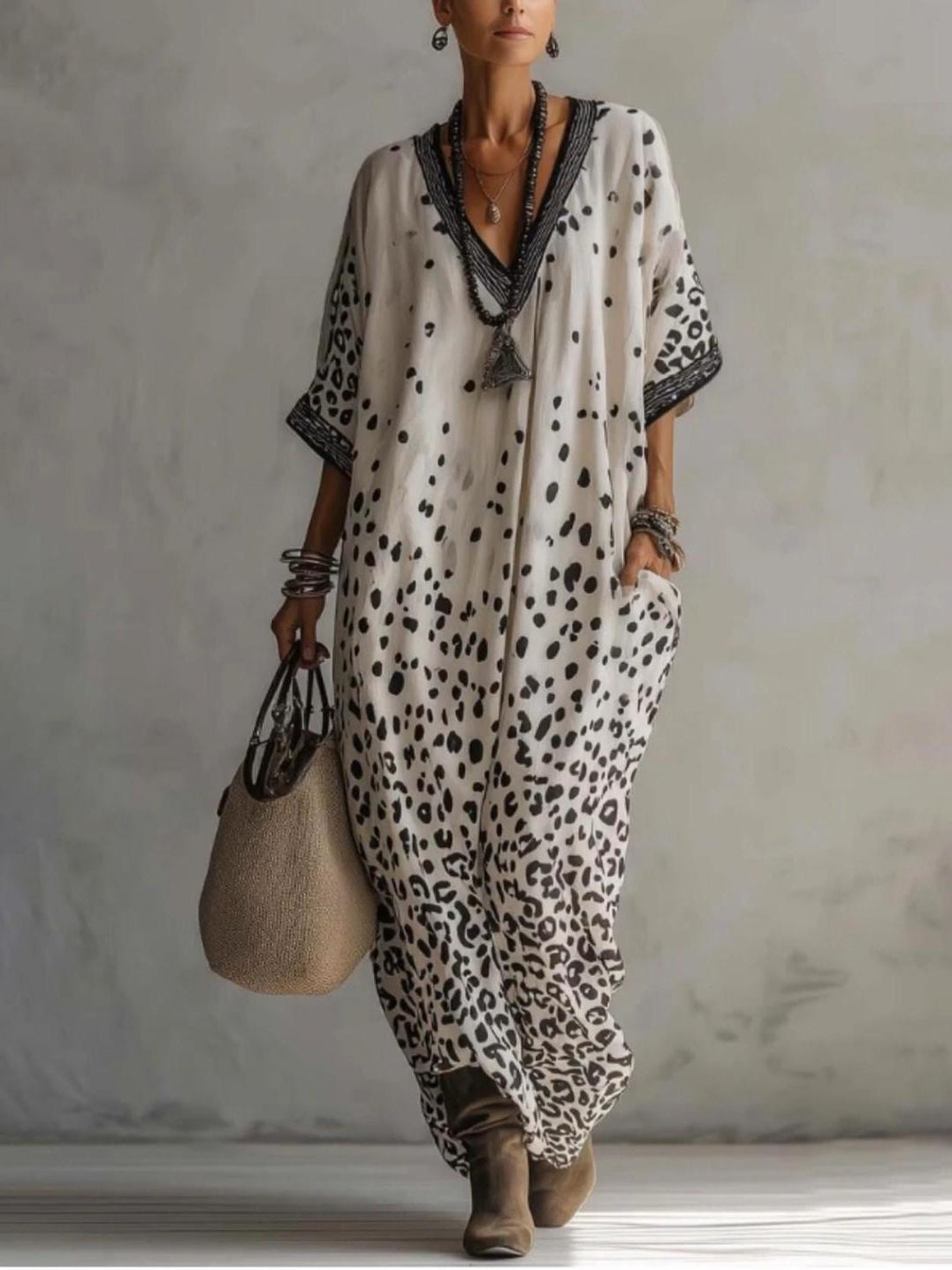 Elegant Leopard Print V-neck Dress