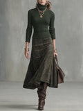 Plaid Midi Skirt & Knit Turtleneck Sweater Vest Two-Piece Set