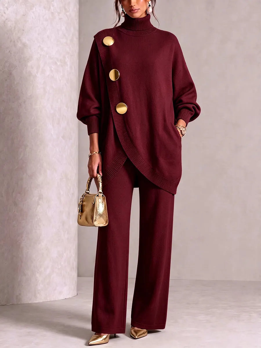 Turtleneck Knit Two‐Piece Suit