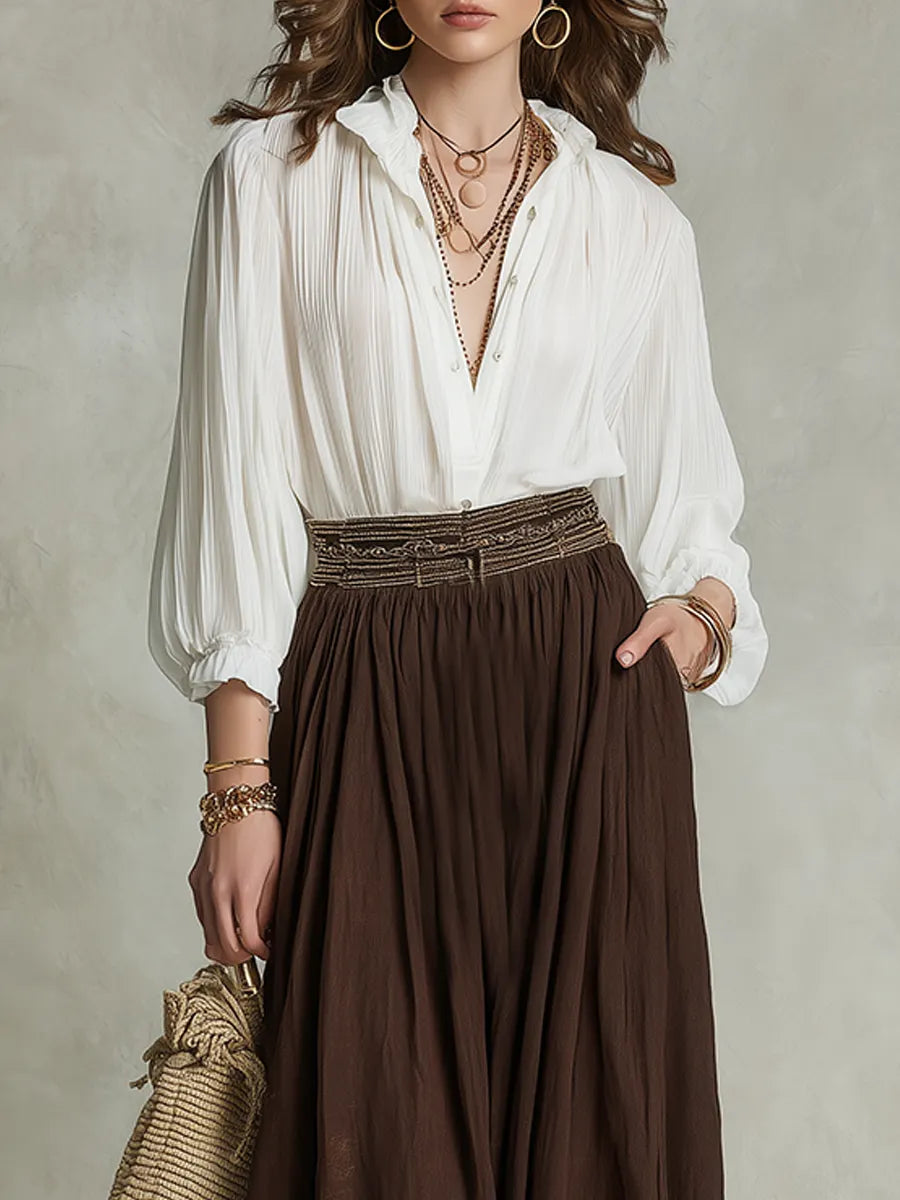 Bohemian Brown Embroidered Long Dress Set