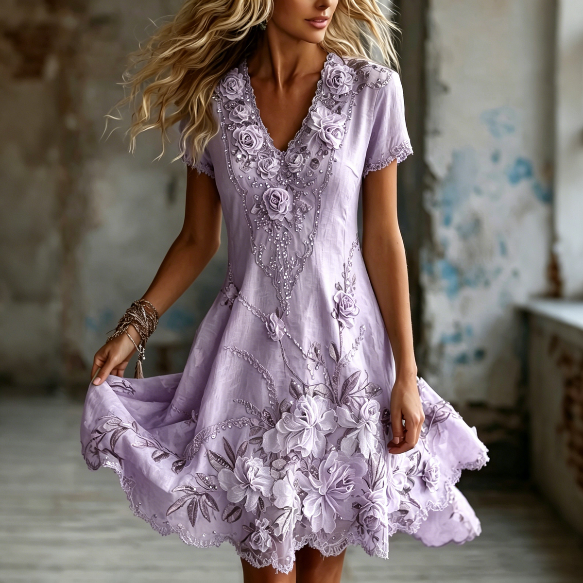 Women's Vintage Floral Embroidered Art Casual Dress
