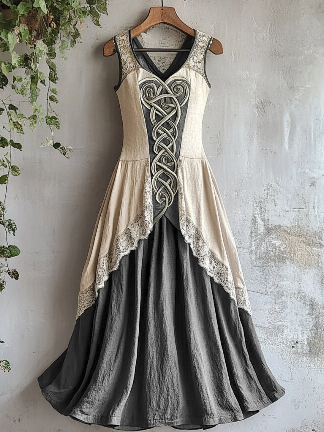 Viking Tribal Celtic Knot Art Lace Linen Tank Dress