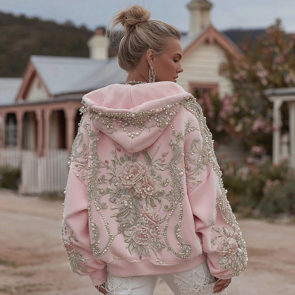 Women's Retro Bohemian Floral Embroidery Casual Hooded Sweatshirt