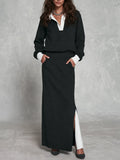 Quiet Luxe Layered-Look Knit Top & Slit Maxi Skirt Set