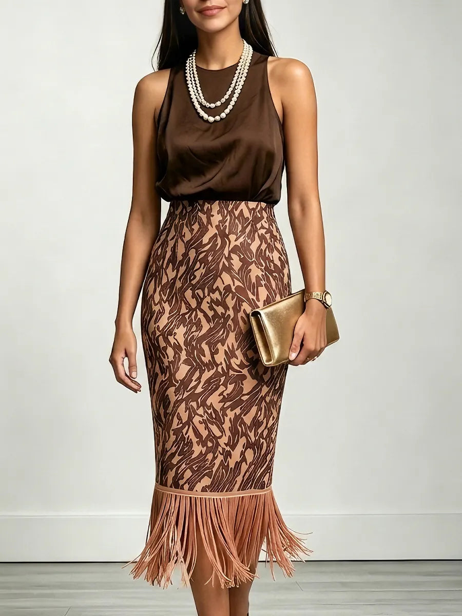 Mochamuse Tassel Pencil Skirt Suit Midi Skirt