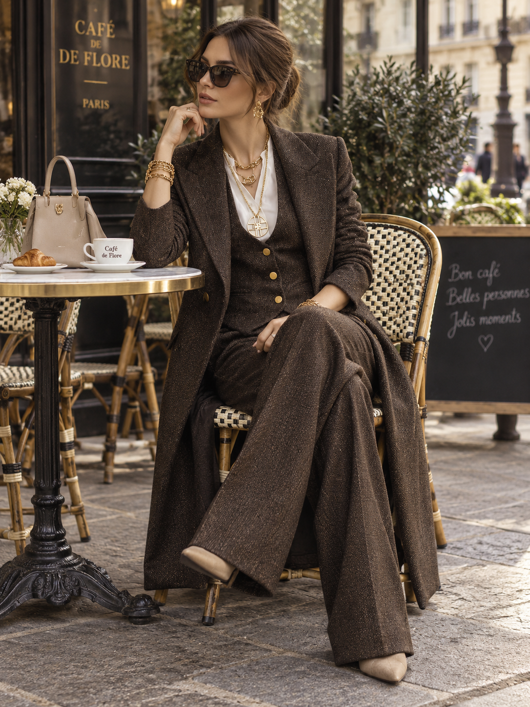 Quiet Luxury Herringbone Wool Fitted Espresso Brown Two-Piece Suit
