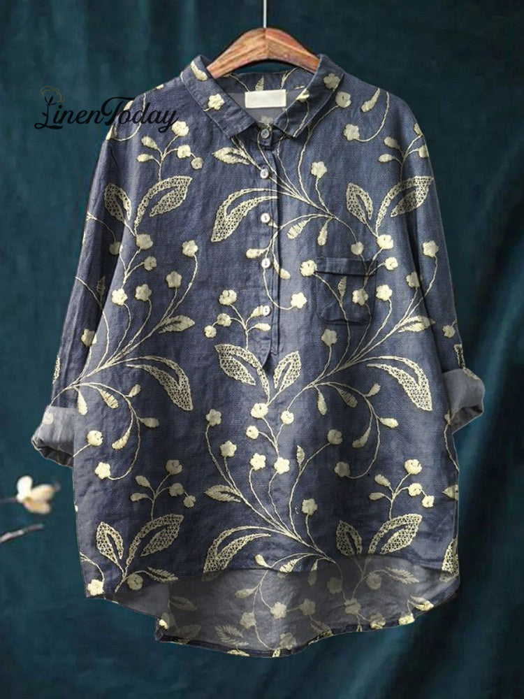 Women's Vintage Floral Art Print Pocket Cotton Dress