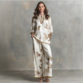 Quiet Luxury Silky Butterfly-Print Drop-Shoulder Tunic & Palazzo Cream Co-Ord Set