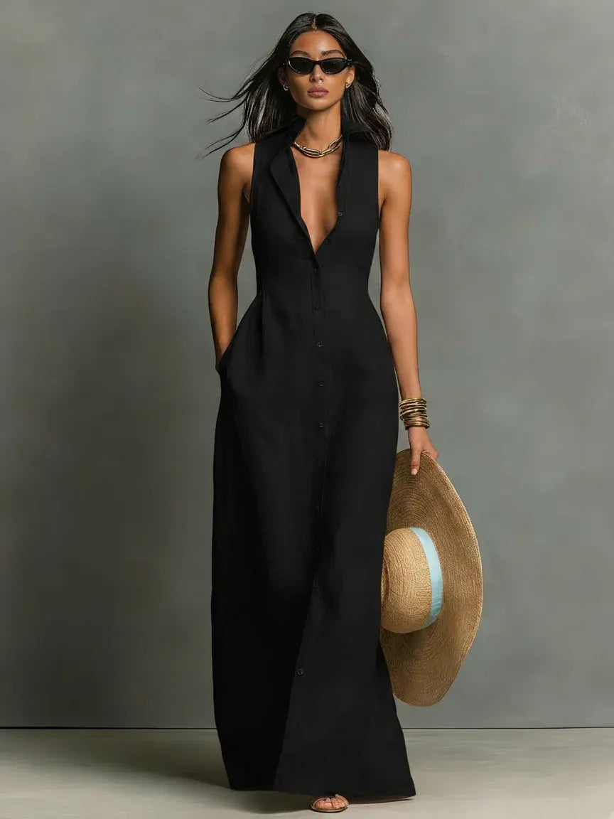 Linen Sleeveless Shirt Maxi Dress